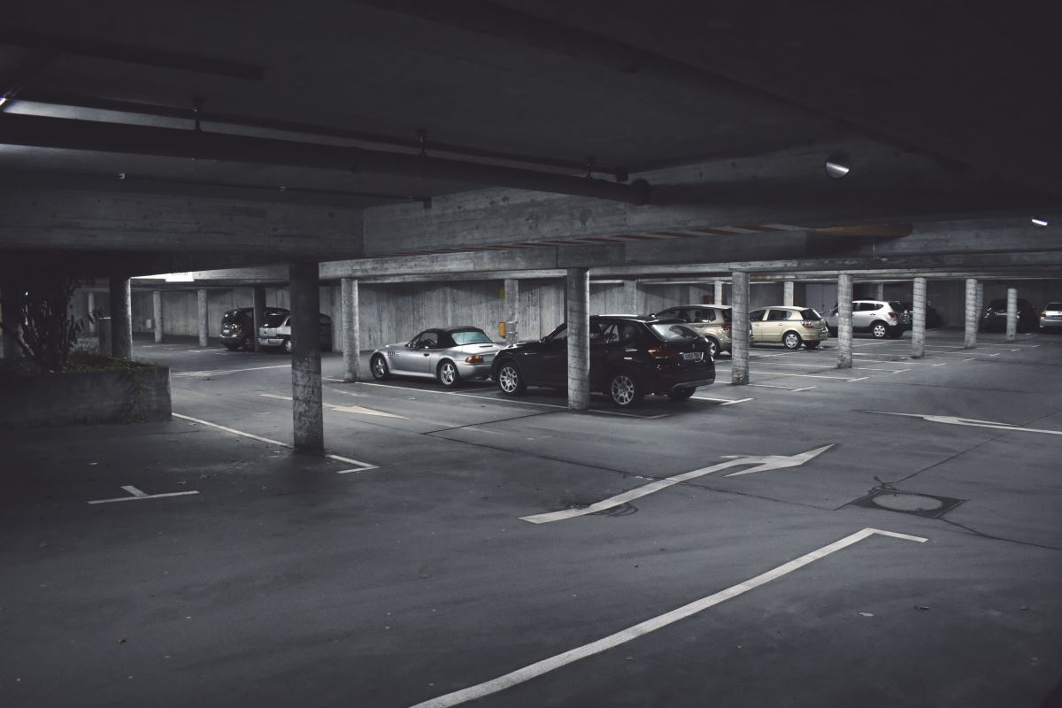 a parking garage with cars