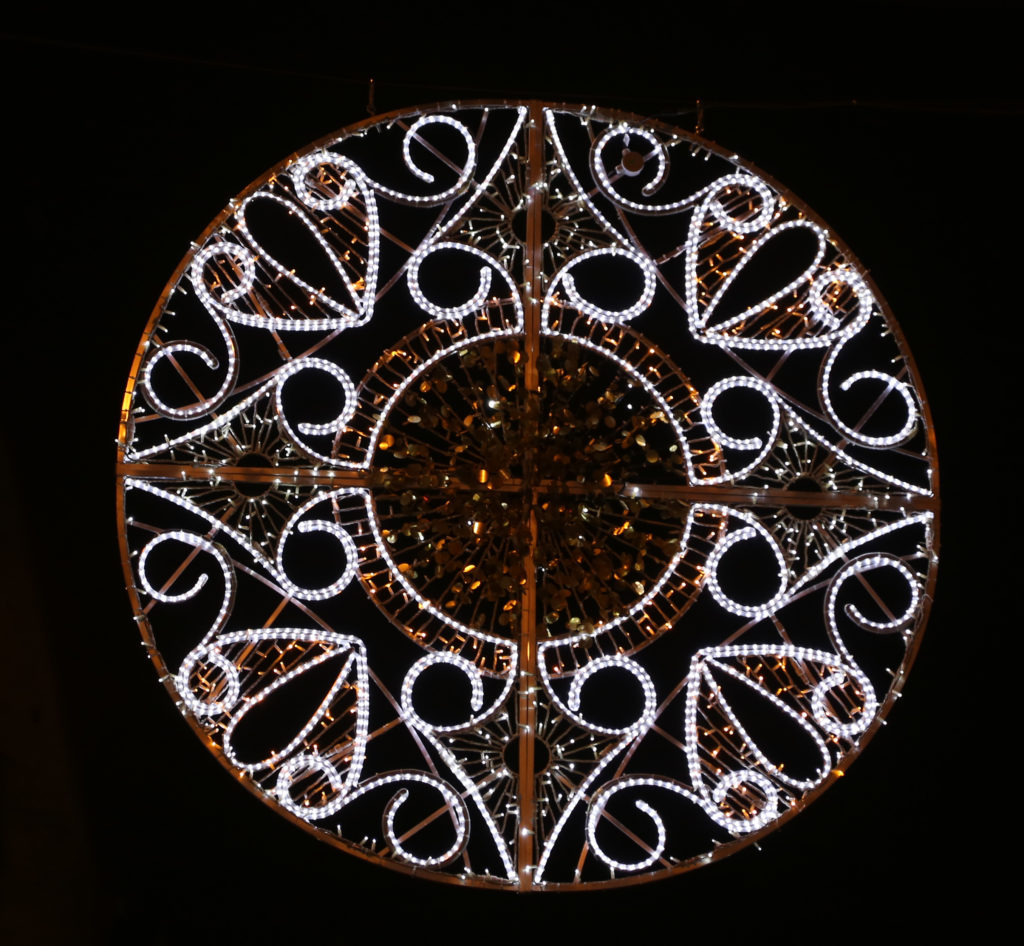 a circular light fixture with lights