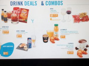a menu of a drink and combos
