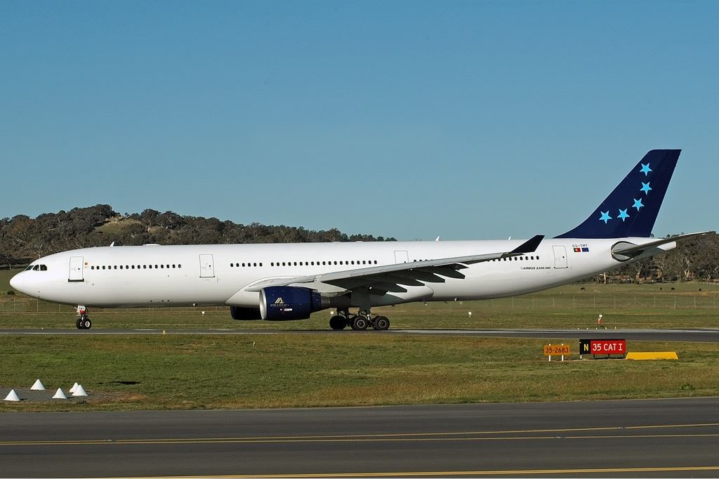 a large white airplane on a runway