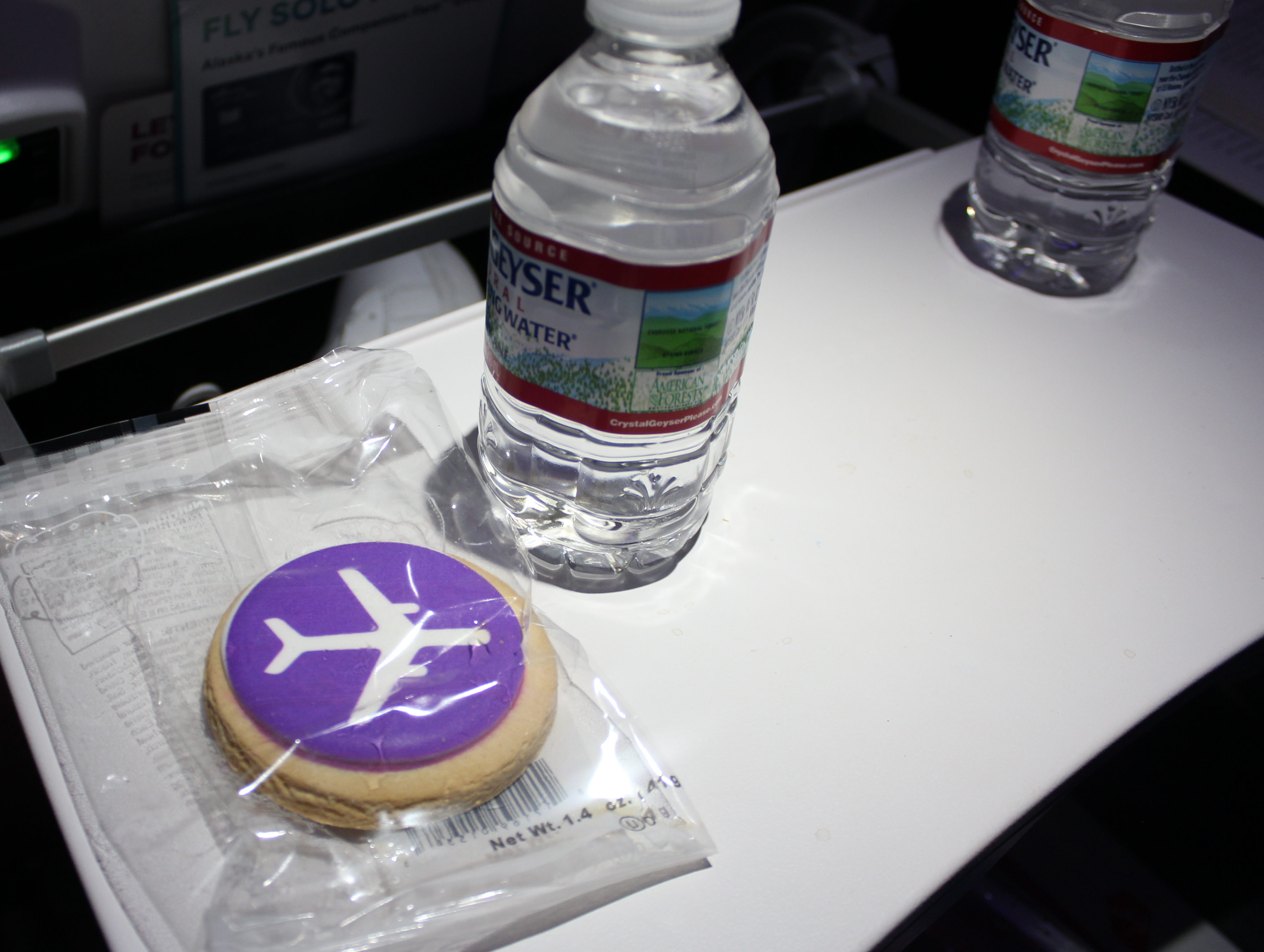 a bottle of water and a cookie