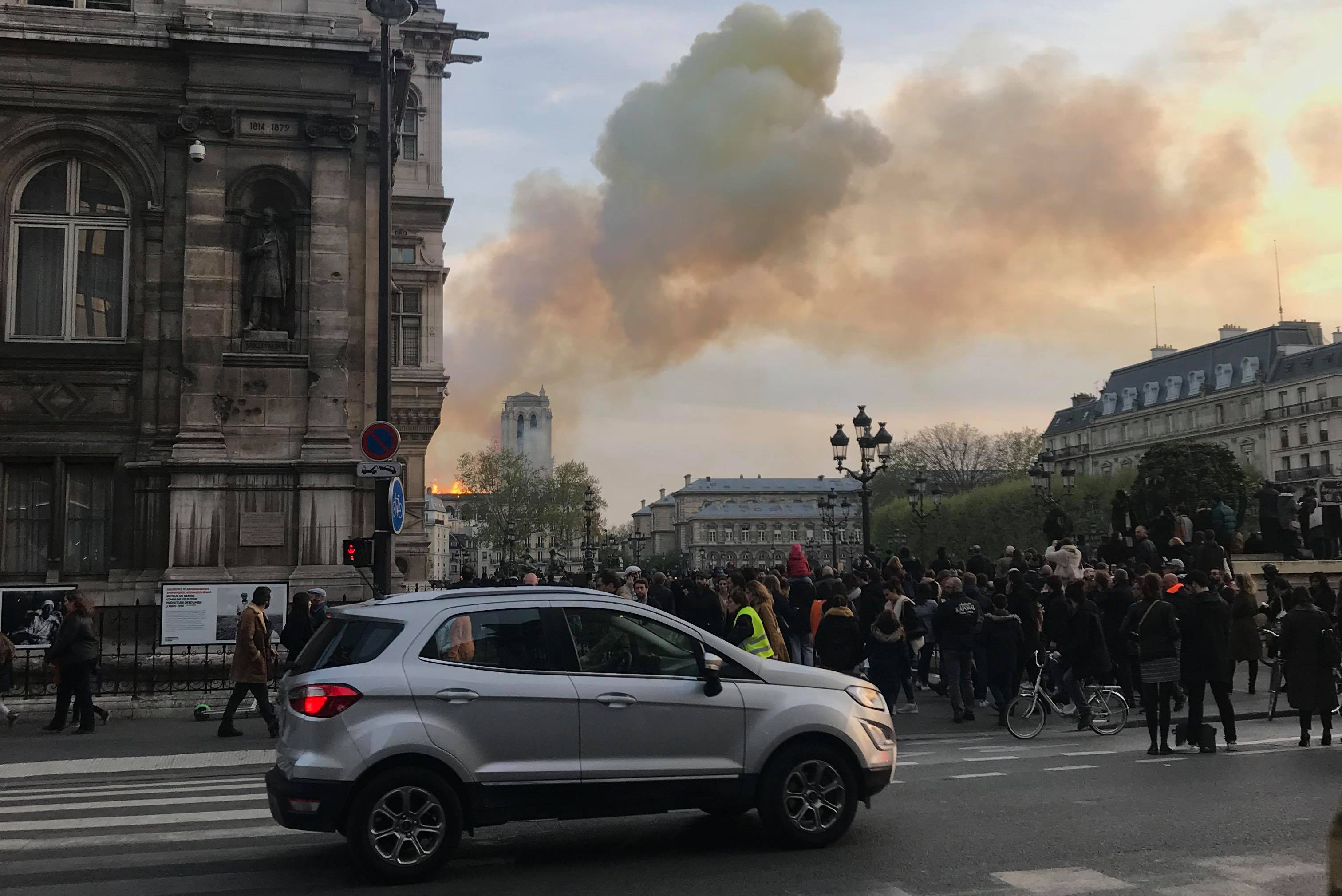 a group of people in a city