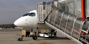 a plane with stairs going up to it