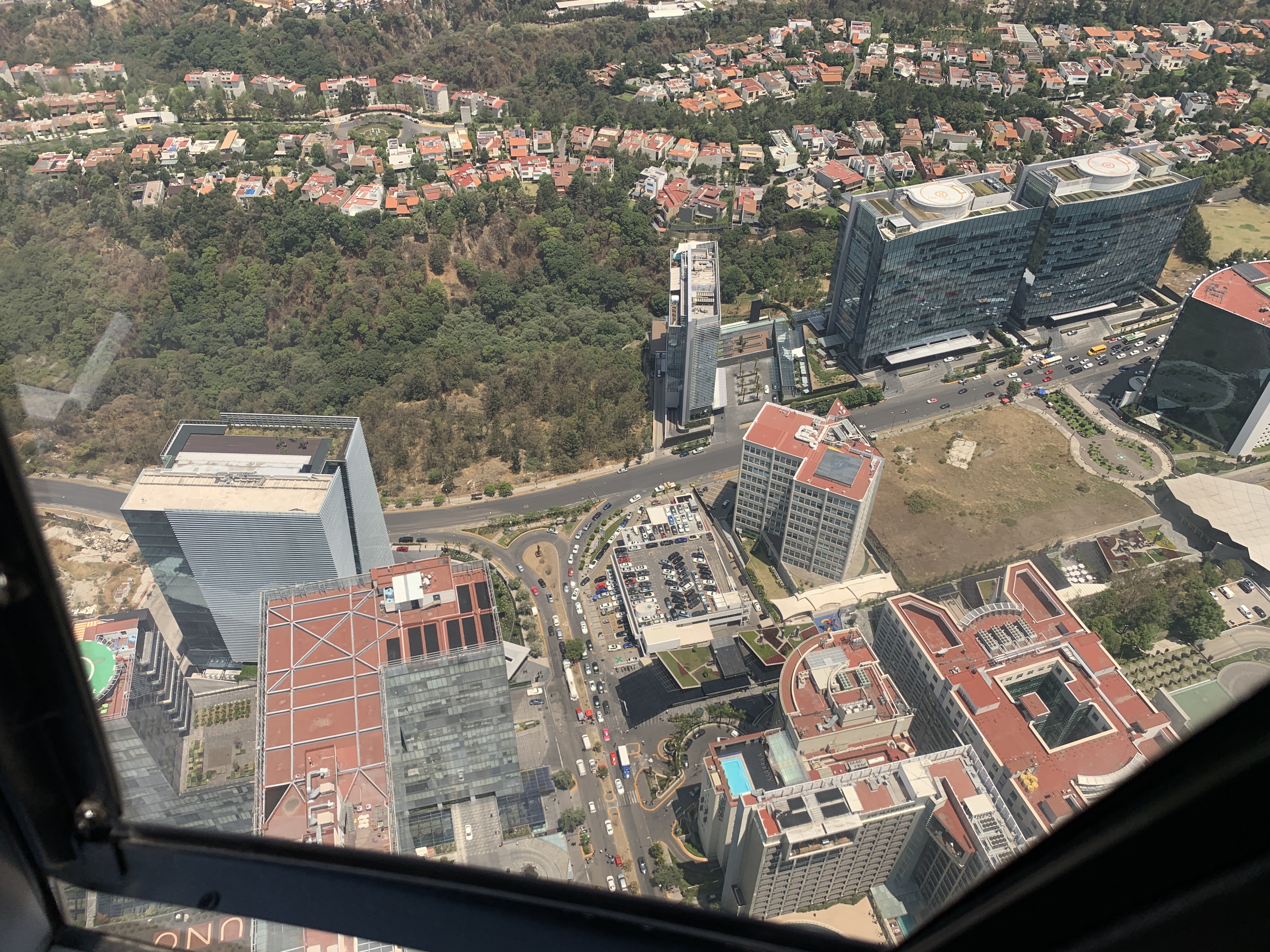 aerial view of a city from a window