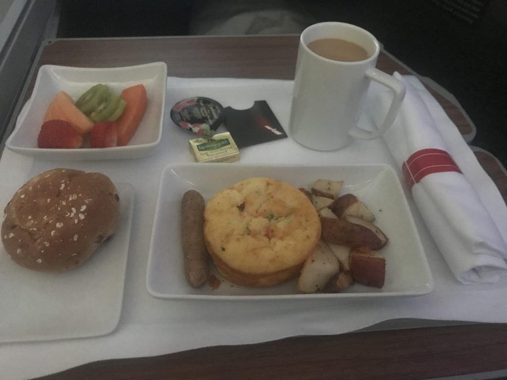American Airlines 777-200 business class breakfast