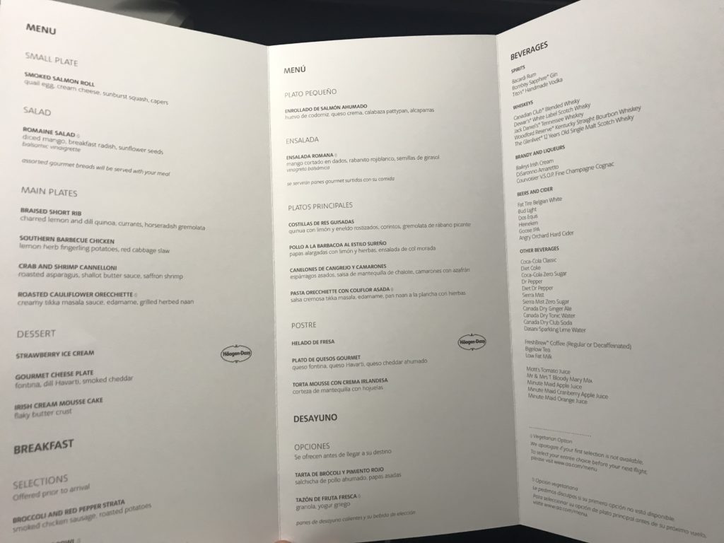 american airlines 777-200 business class menu