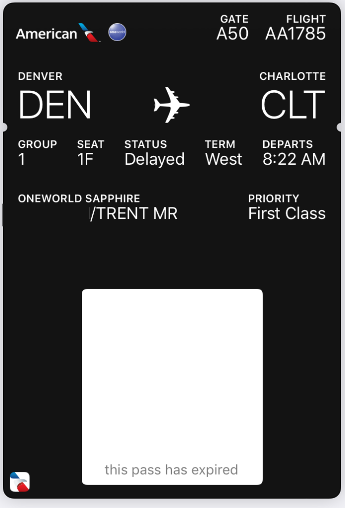 American Airlines First Class Mobile Boarding Pass