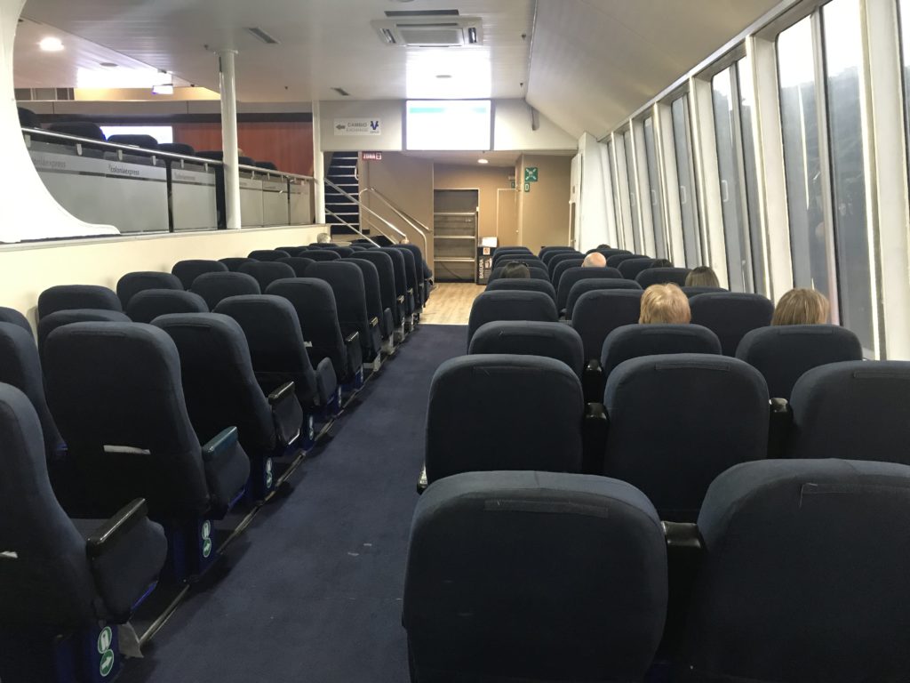 a room with seats and stairs