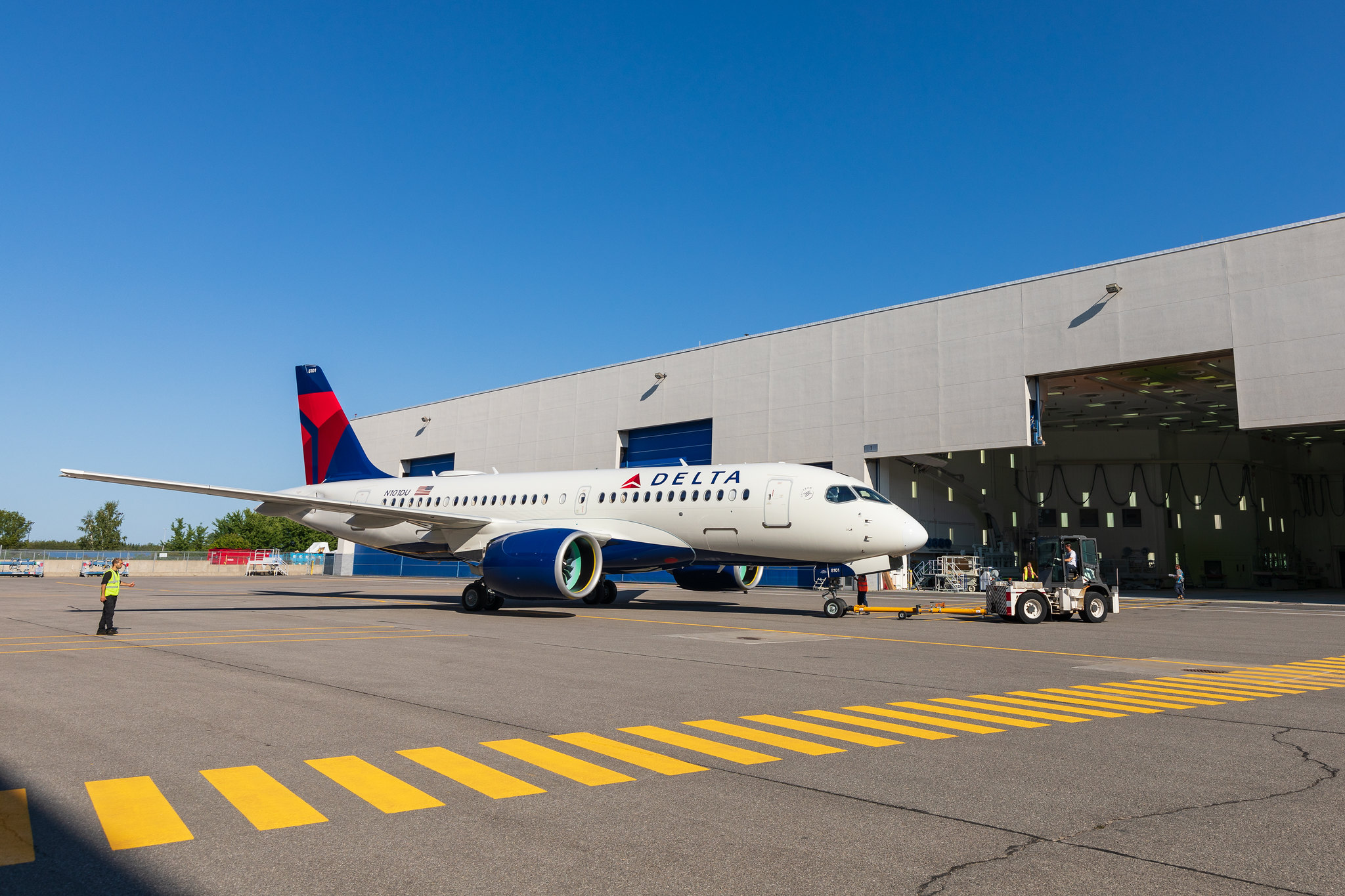 a plane parked in a tarmac