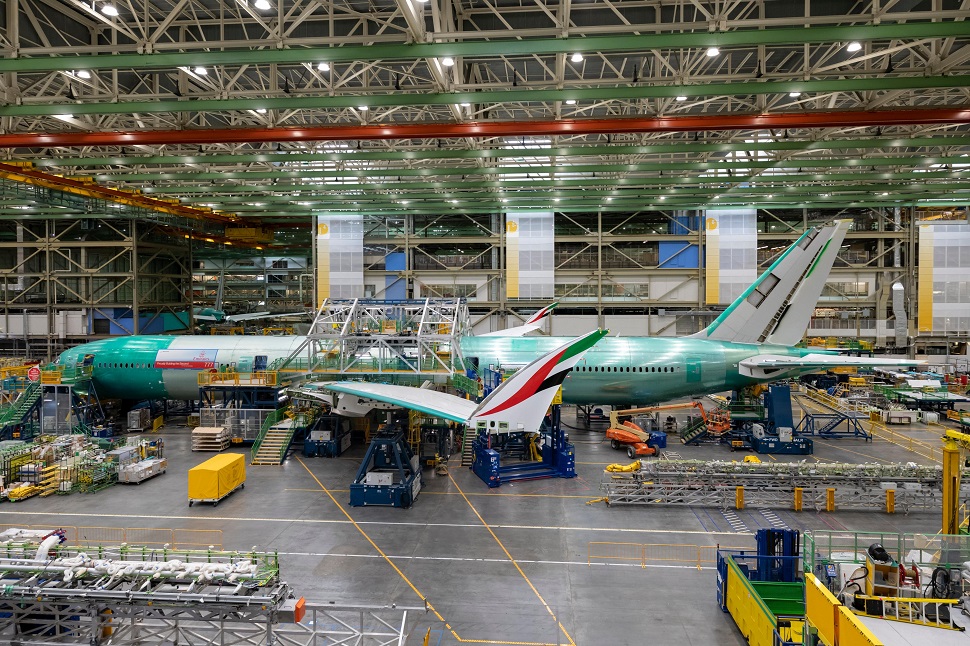 an airplane in a factory