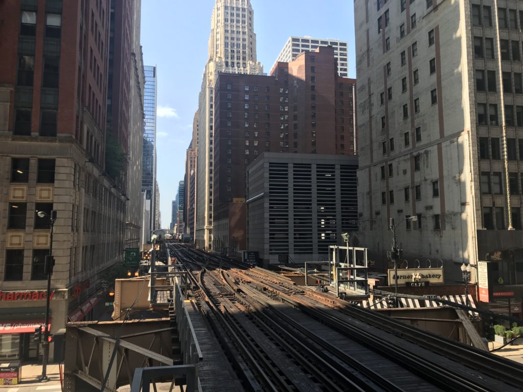 a train tracks in a city