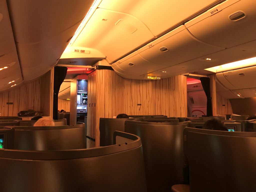 a plane with seats and a light