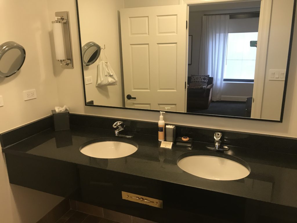 a bathroom with a mirror