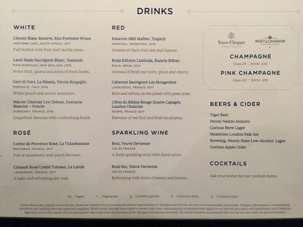 No1 Clubrooms Luton Drinks Menu