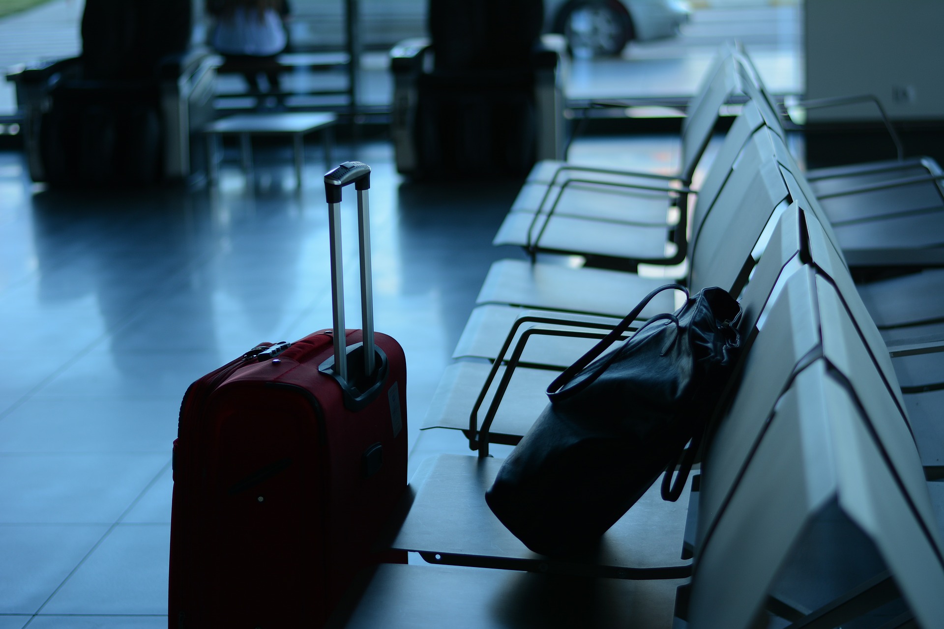 a luggage on a bench