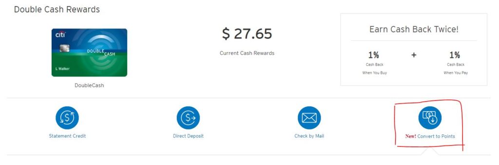 convert Citi Double Cash Cashback To ThankYou Points option