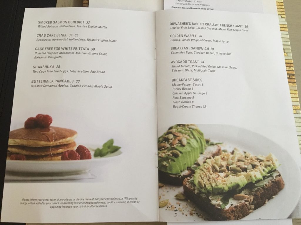 a menu of food on a table