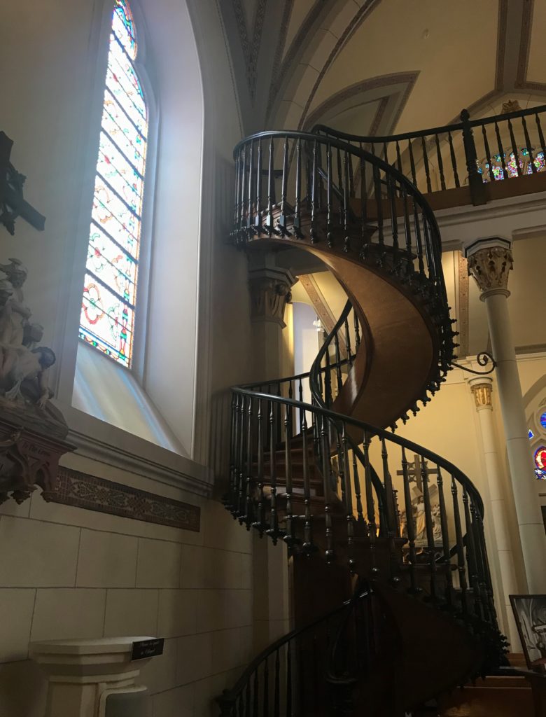 a spiral staircase inside a building