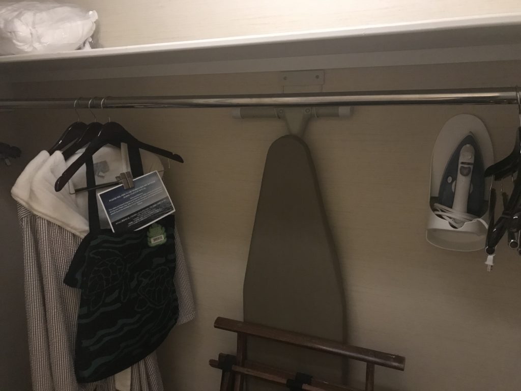 a ironing board and swingers in a closet