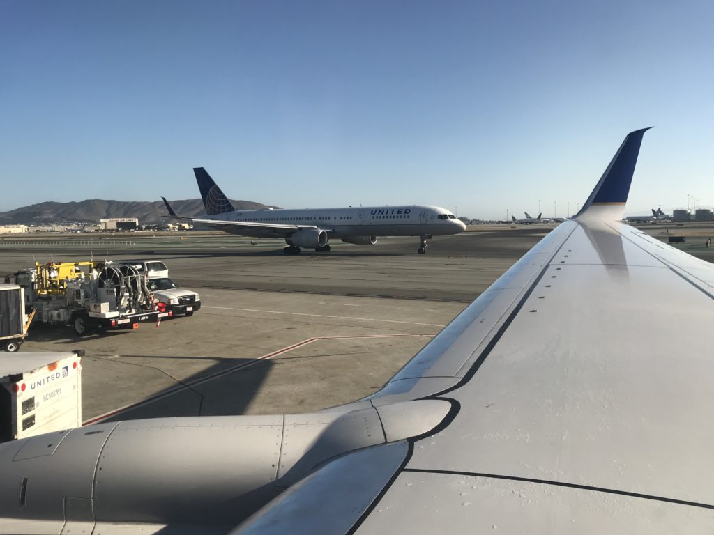 United 737-900 exit row - SFO wing view