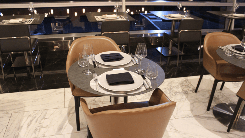 A table with place setting at the American Airlines Flagship First Dining Room at New York-JFK