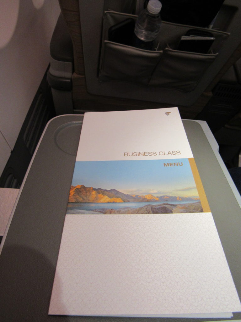 Menu: Oman Air Business Class
