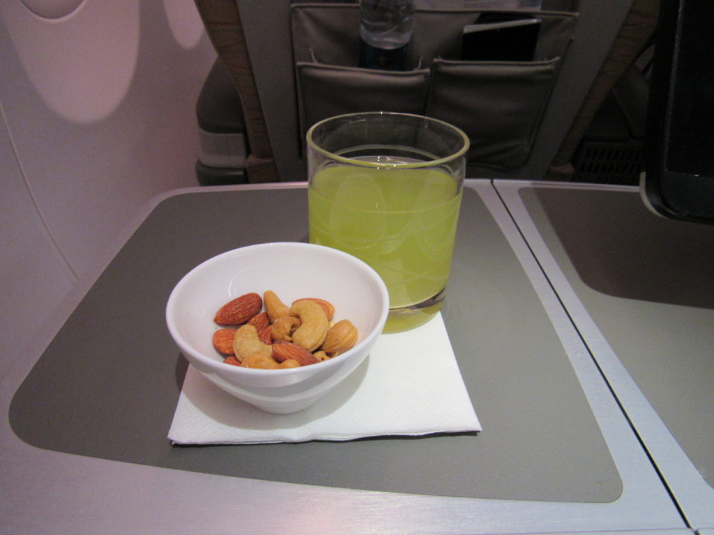 Oman Air Mint Lemonade and Warm Nuts