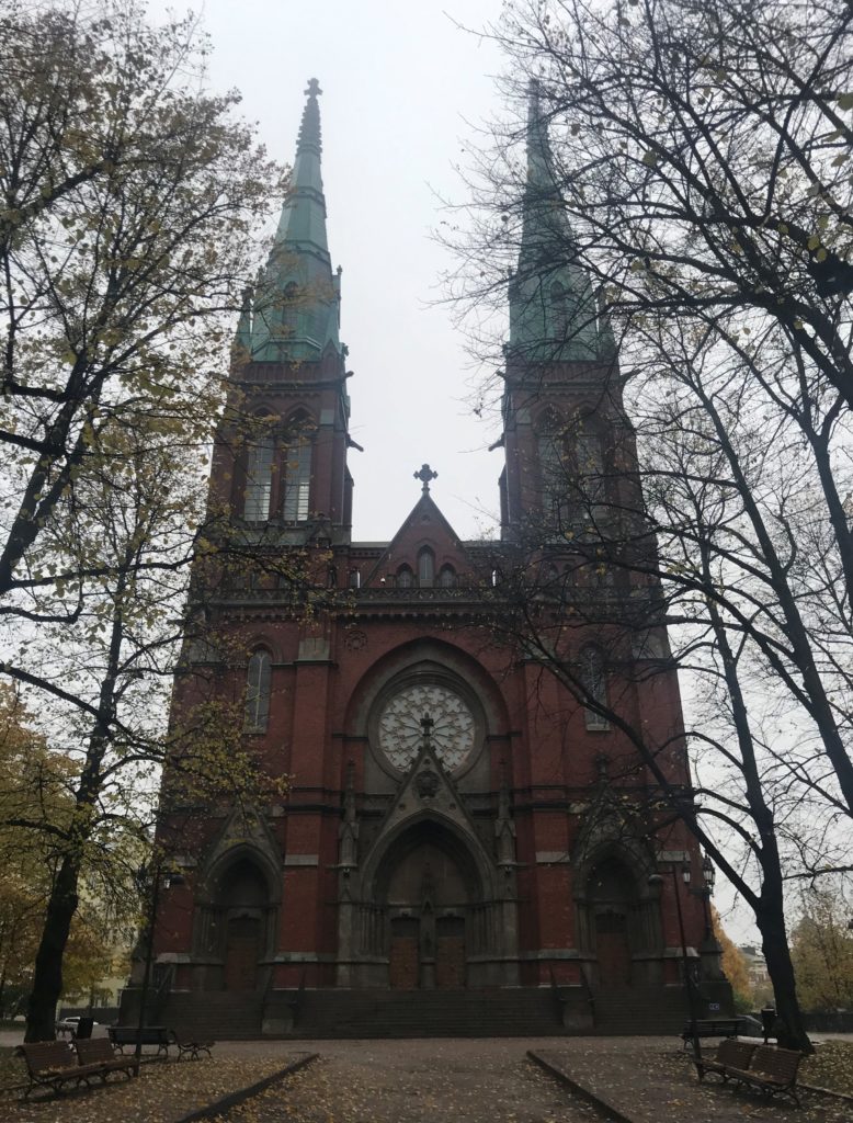 a building with trees around it