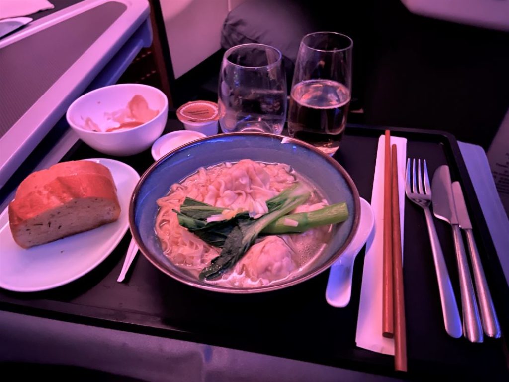 Hong Kong to Sydney main meal soup on Cathay Pacific business class