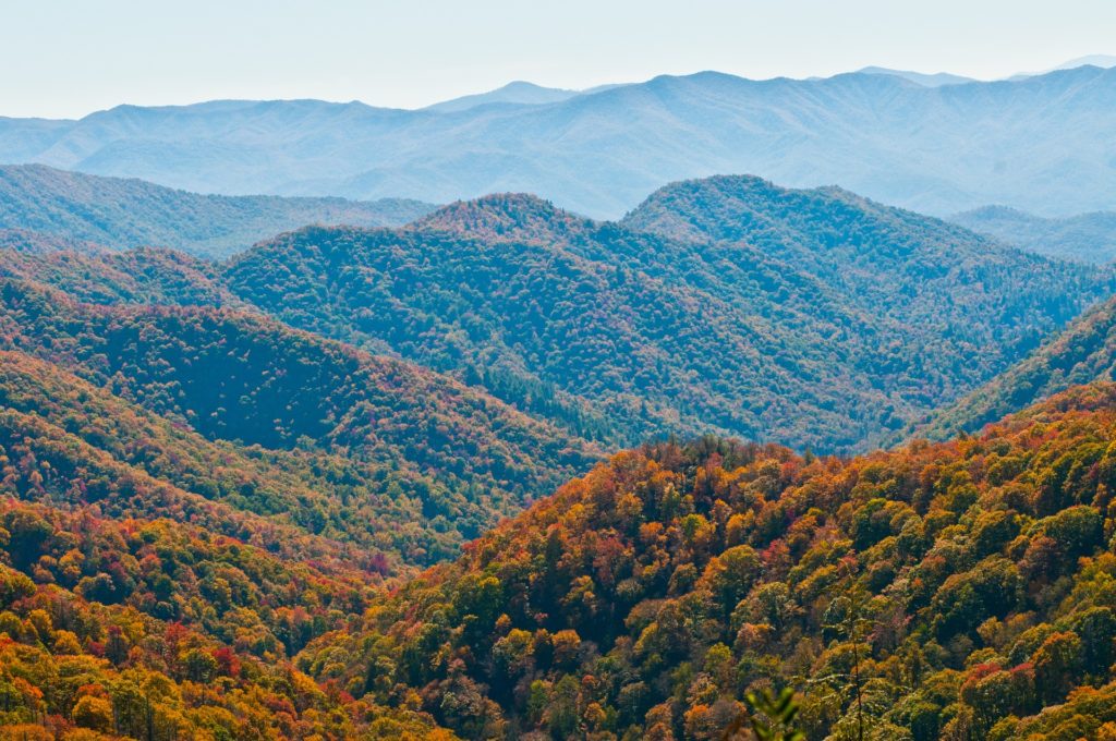 a mountain range with trees and mountains in the background