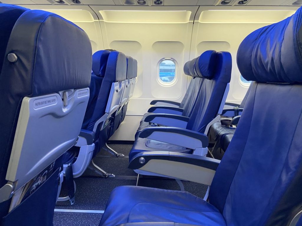 a row of seats in an airplane