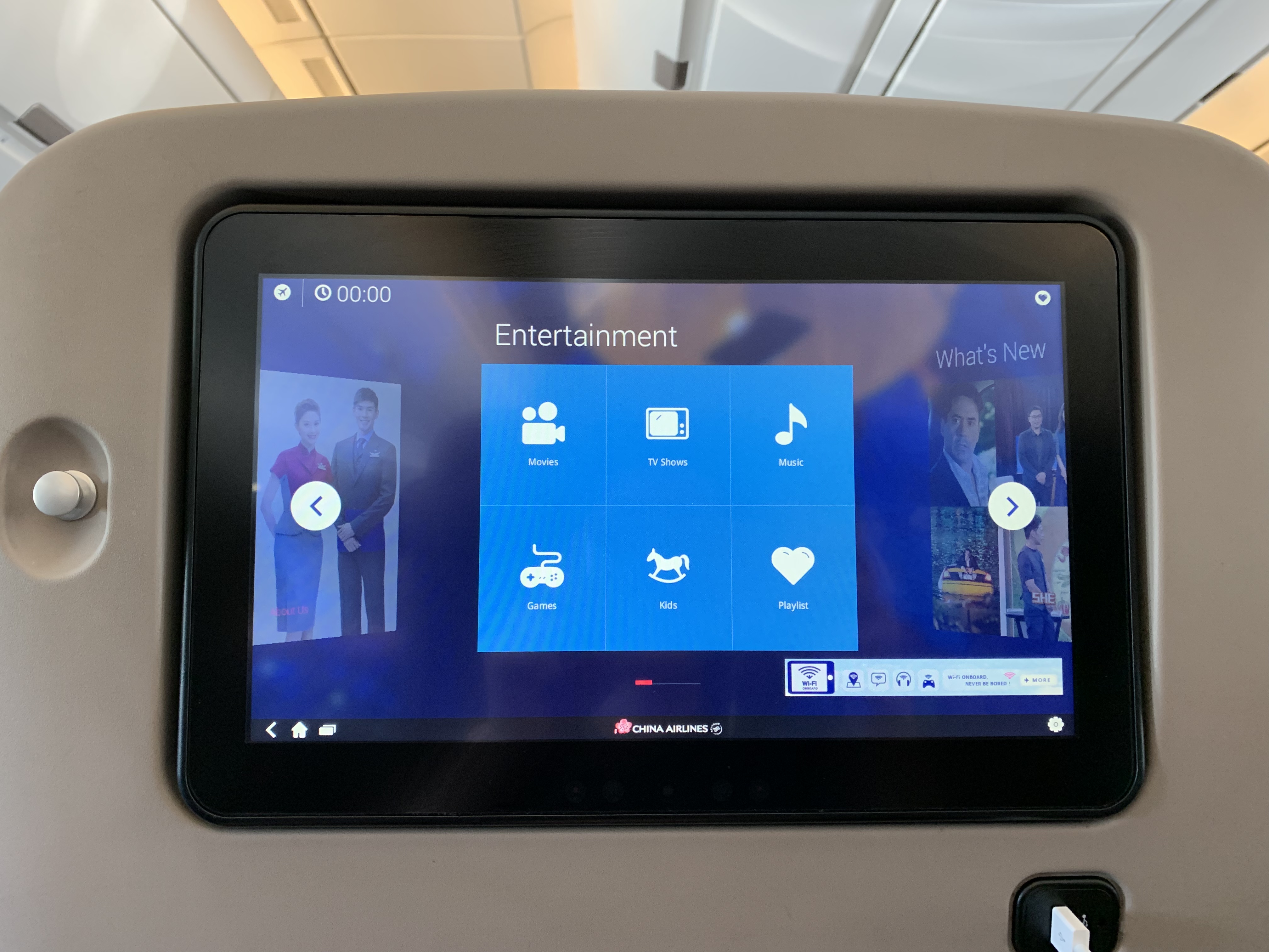 a tablet on a plane
