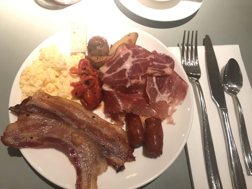 a plate of food with a fork and knife