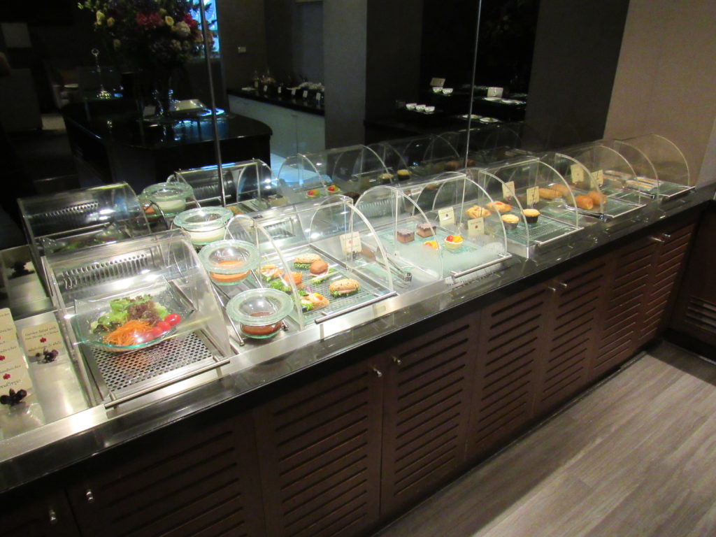 a buffet with food in it
