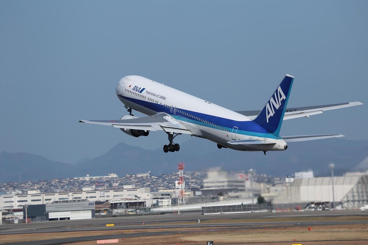 an airplane taking off from an airport