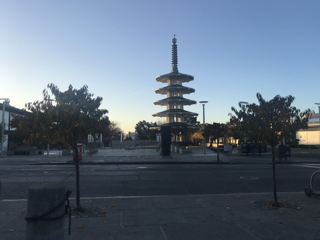 a pagoda in a city