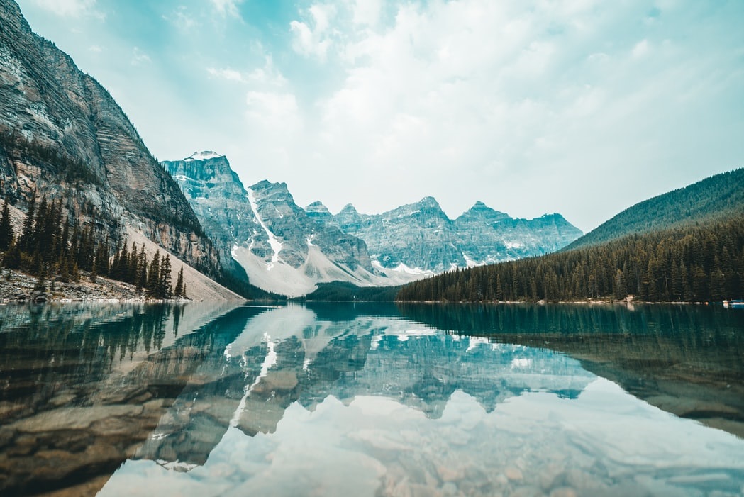 a lake surrounded by mountains