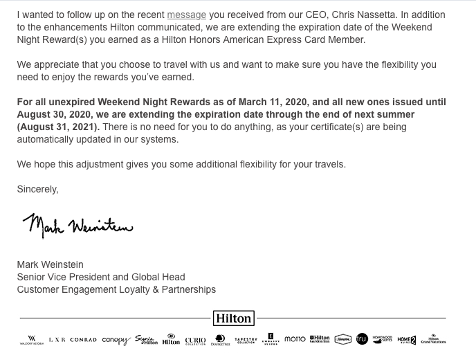 Hilton to Extend Expiration Date for Weekend Night Rewards - TravelUpdate
