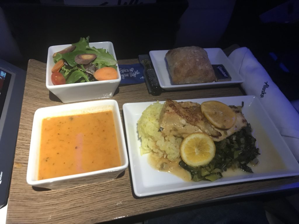 Alaska Airlines 737-900 first class dinner
