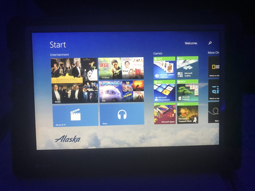 Alaska Airlines 737-900 first class IFE tablet