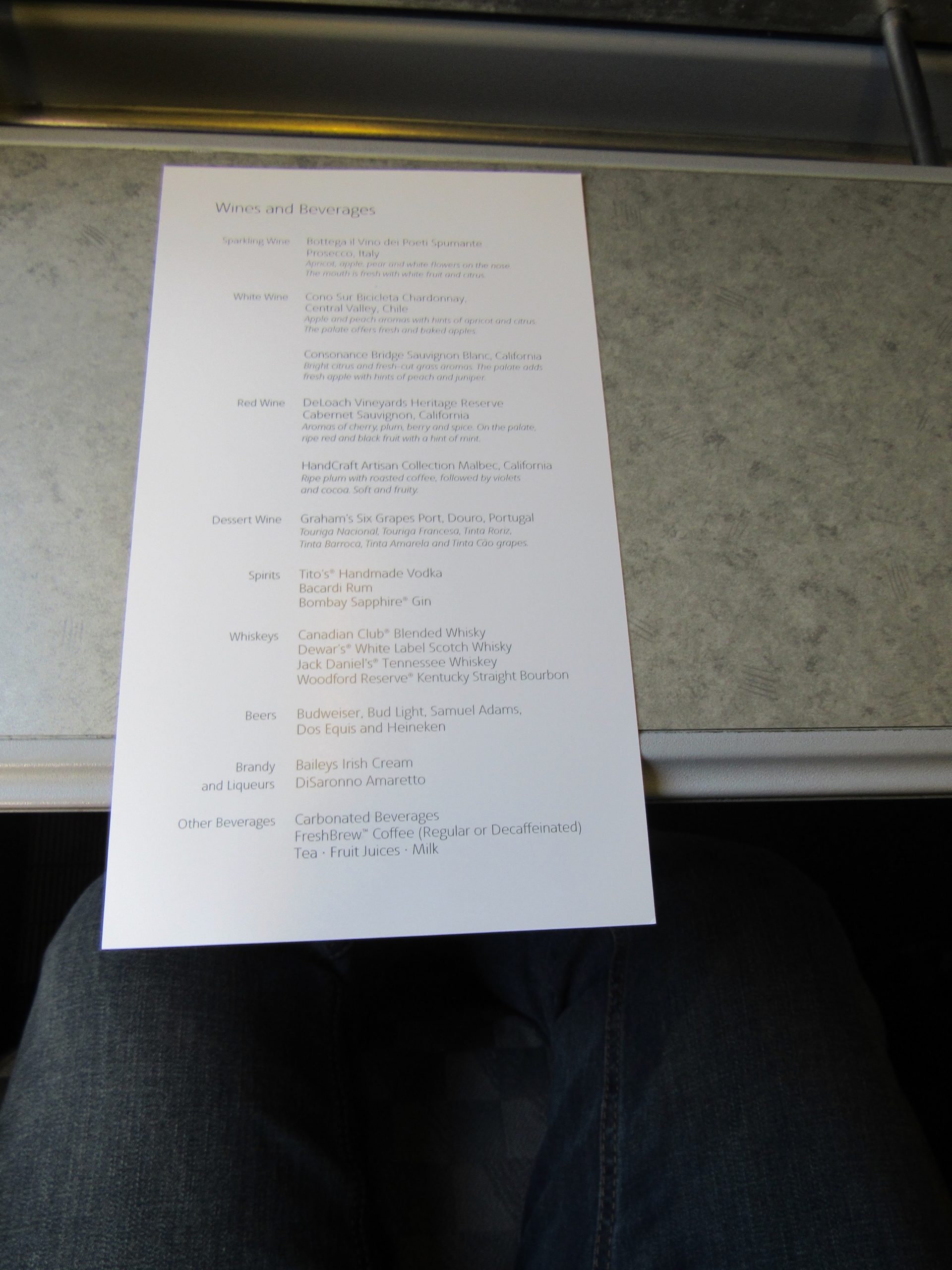 American Airlines Business Class Menu to Hawaii