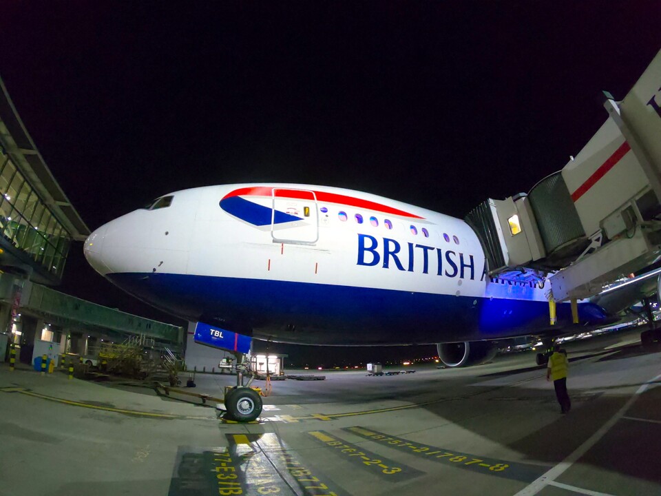 a plane on the tarmac at night