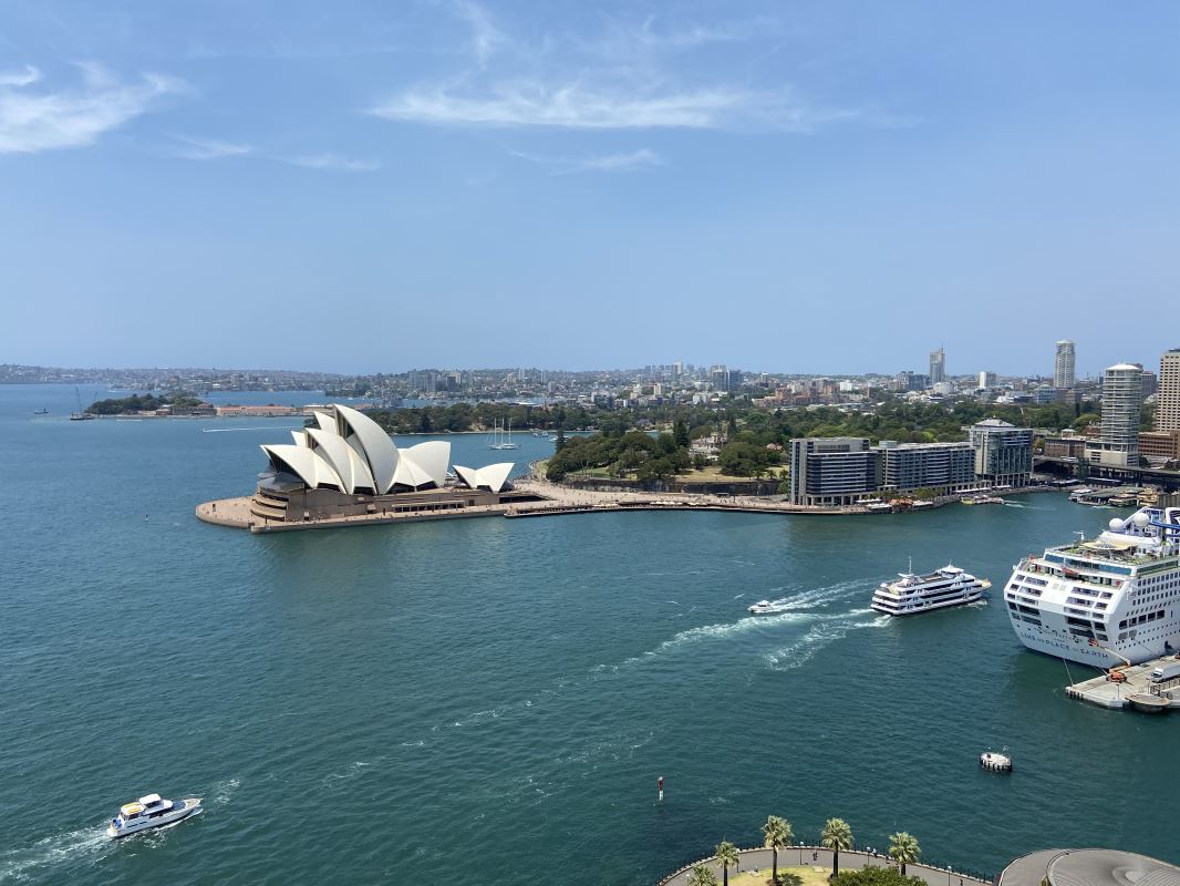 a large white building in the water