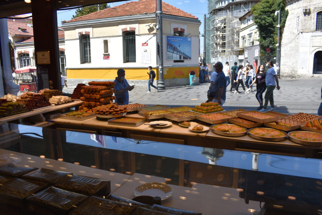 a display of food on a street