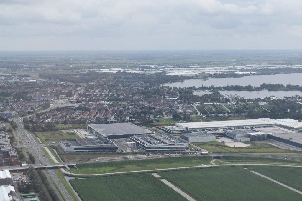 aerial view of a city and a body of water