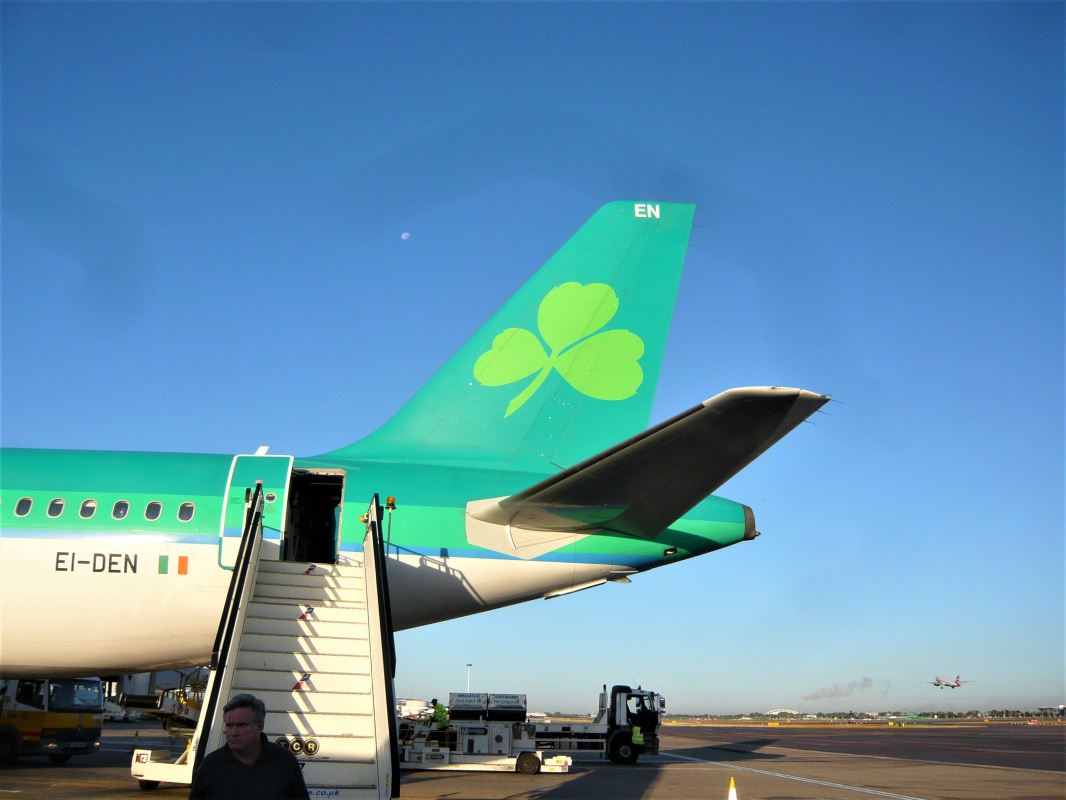 a plane with a four leaf clover on the tail