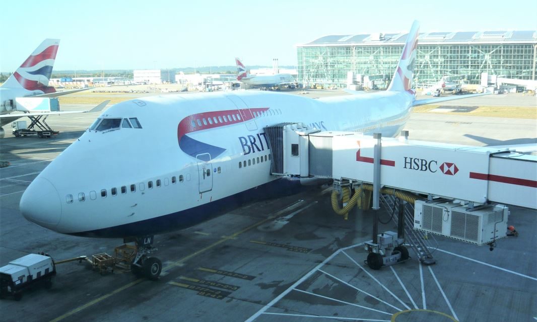 What was it like flying World Traveller Plus on a British Airways 747 to Washington DC in 2012?