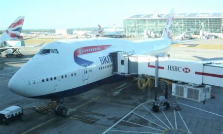 What was it like flying World Traveller Plus on a British Airways 747 to Washington DC in 2012?