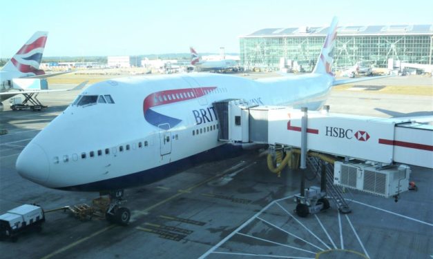What was it like flying World Traveller Plus on a British Airways 747 to Washington DC in 2012?