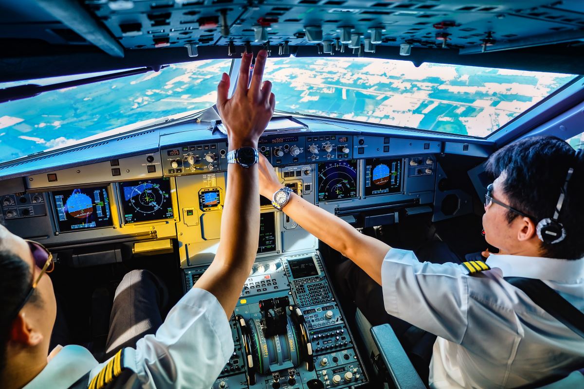 two people in a cockpit